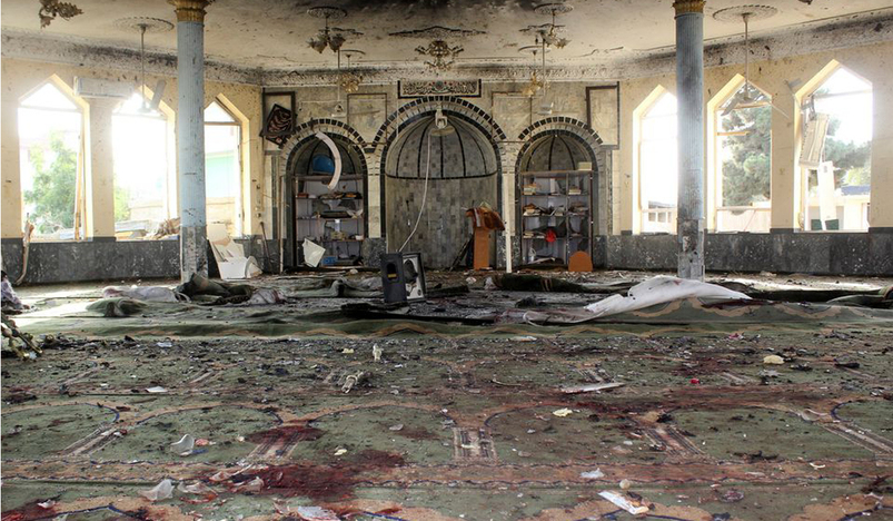 A view shows a mosque after a blast